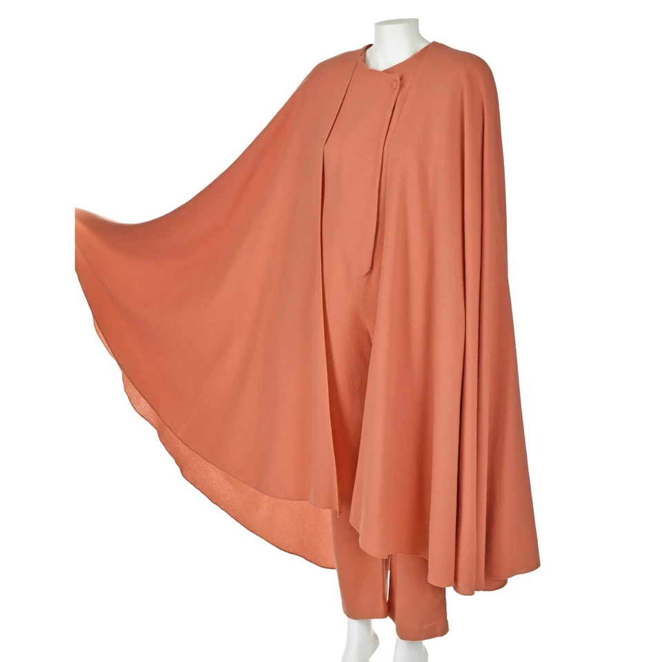 Mono de crepé de lana coral vintage de los años 80 MIMI TRUJILLO y capa a juego talla pequeña Foto 3 de 4
