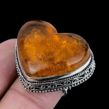 Amber Silver Ring 925 Sterling Silver Ring Handmade Gemstone Ring Women's Rings.