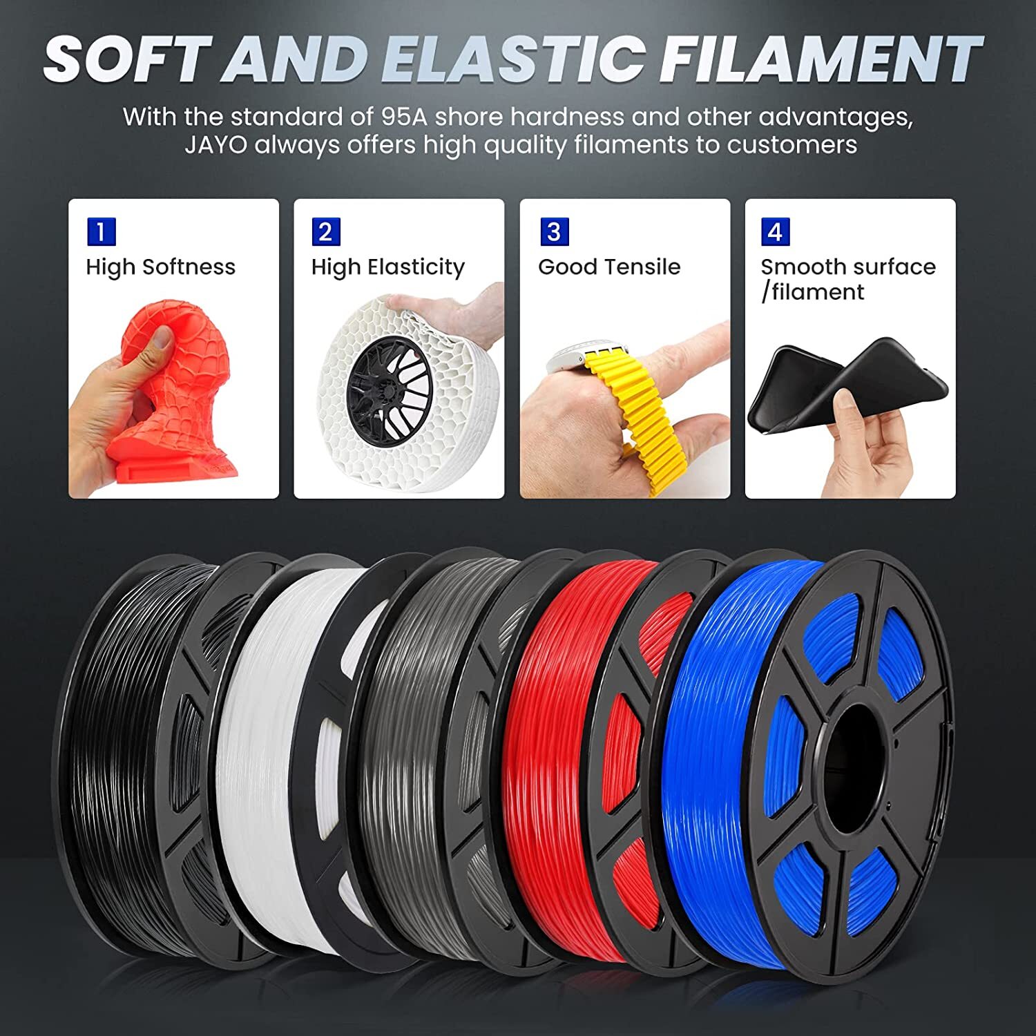 JAYO TPU Filament 1,75mm Schwarz 95A Flexibles 3D Drucker Filament 500G/Spule - Bild 5