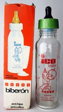 RARE VINTAGE 70'S ICO BABY BIBERON ANTI HIPO GLASS BABY FEEDING BOTTLE SPAIN NEW