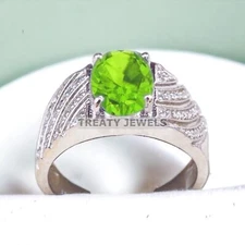 Peridot Oval Cut Gemstone With 925 Sterling Silver Ring For Men's #A463