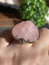 30mm Large Heart Shaped Rose Quartz  Pink Tourmaline Ring - Sterling Silver