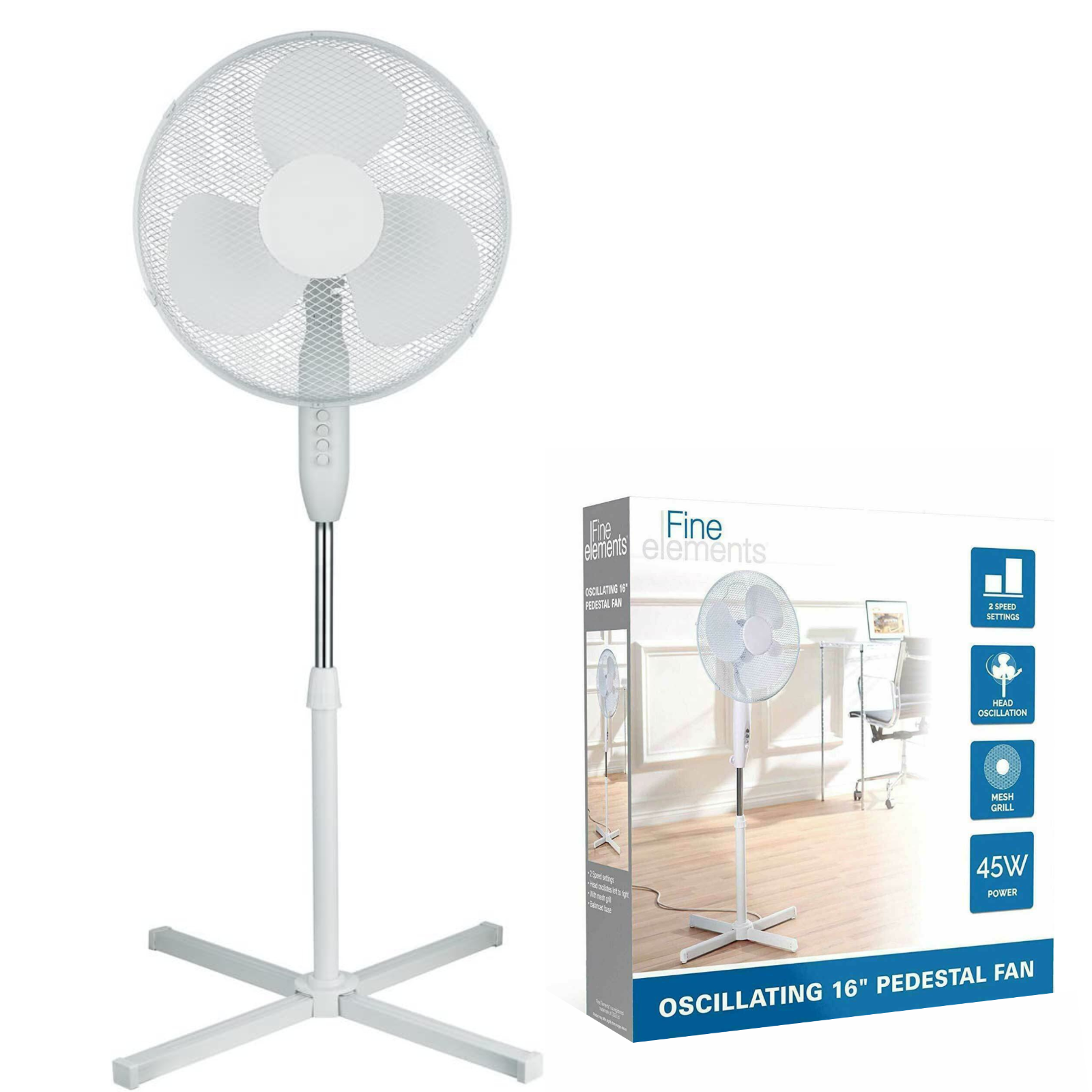 Floor Standing Pedestal Fan 16u0026#039;u0026#039; Oscillating Electric 3 Speed Air  Cooling White | eBay