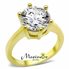 3.5Ct Round Cut CZ Stainless Steel 14k Gold Ion Plated Engagement Ring Size 5-10