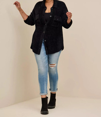 Torrid Eyelash Jacquard Collared Shacket Sweater Black 4 4X 26 #E98209