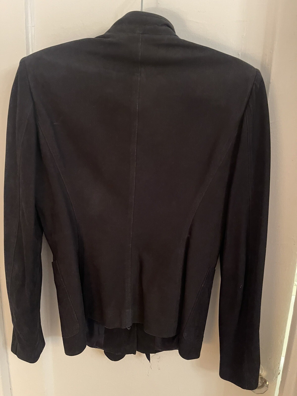 ORIGINALE Saint Laurent YSL Giacca in pelle scamosciata nera arricciata anteriore