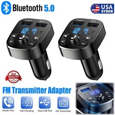 2  Bluetooth 5.0 Car Wireless FM Transmitter Adapter Hands-Free 2 USB PD Charger