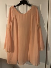 Entro Bell Sleeve Shift dress with Lace Detail large peach nwt