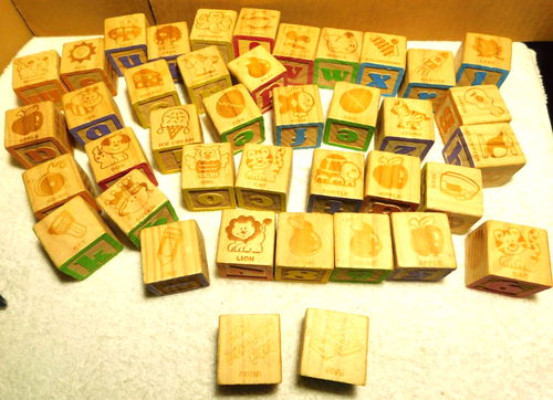 Playskool~Alphabet, Numbers, & Pictures Wooden Building Toy Playing Blocks 2013 - Picture 6 of 20