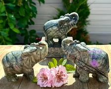 Wholesale Lot 3 Pcs Natural Nephrite Jade Elephants Crystal Healing Energy