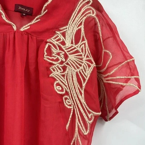 Vintage Joolay Designer Silk Blouse Medium Embroidered - Picture 3 of 8