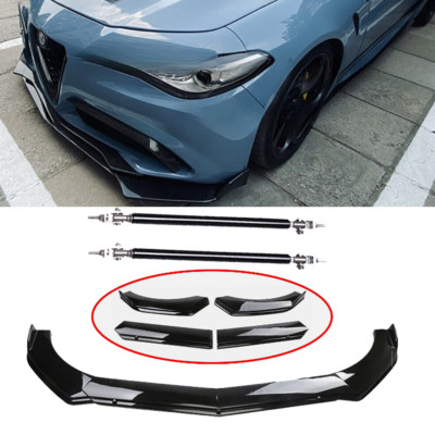For Alfa Romeo Giulia Front Bumper Lip Splitter Spoiler +Strut Rods Bar Rods