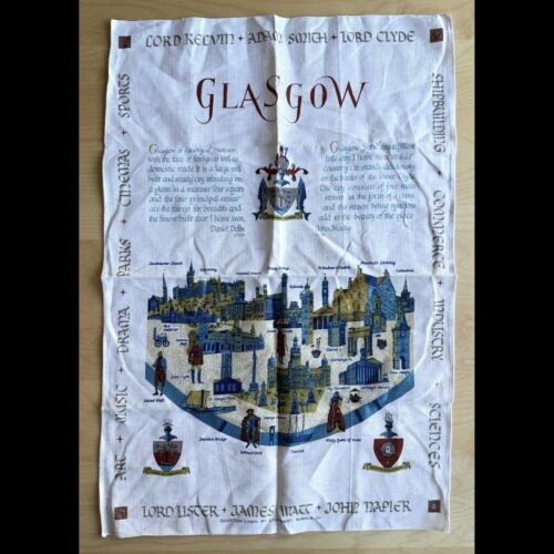Vintage Linen Tea Towel Glasgow by Lockhart, Scottish Linen, 21" x 31" - Picture 1 of 3