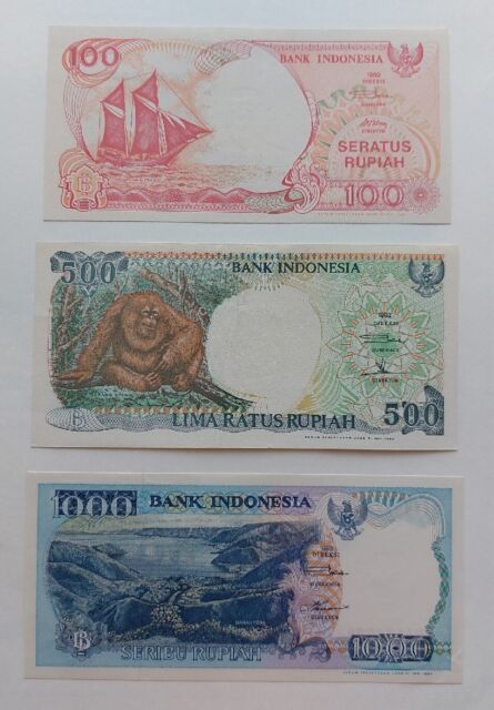 1992 Indonesia lotto 100 500 1000 rupiah UNC