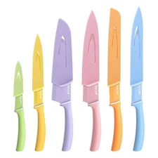 6Pcs Kitchen Knife Set Stainless Steel Colour Coded Chef Knives with Covers