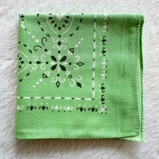 Mens Vintage Bandana Green Cotton Geometric Western Handkerchief Kerchief 21"
