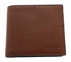 NEW! COACH Men's Soft Calf Leather Double Billfold Wallet F75084, Dark Saddle