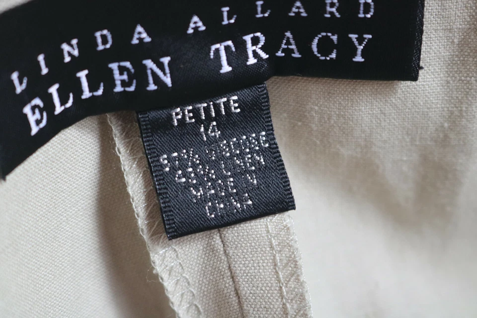 Pantalones para mujer Linda Allard Ellen Tracy color caqui mezcla de lino talla 14 Foto 4 de 4