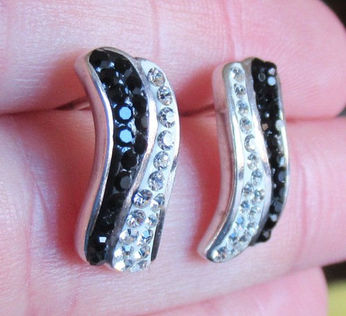 ORECCHINI BORCHIE ARGENTO STERLING BIANCO E NERO CRISTALLO 925 3,52g (27164) - Foto 5 di 9