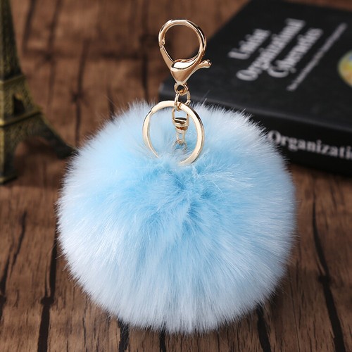 1PC Soft Fluffy Rabbit Fur Ball 10 CM Key Chain Pompom Handbag Car Key Ring - Picture 17 of 32