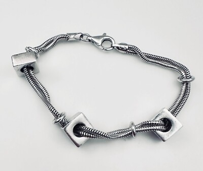 Nachlass 925 Sterling Silber Modernist Dual Schlangenkette Würfel Perlen Armband 7 3/4''