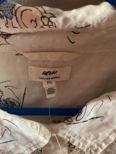 NEW Aerie Peanuts Off Duty Seersucker Shirt Size XXL Long Sleeve Button Blouse - Picture 7 of 10