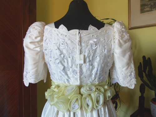 ABITO DA SPOSA VINTAGE IN RASO BIANCO MARCA ROBELLA SPOSE N° 11 - Picture 12 of 22