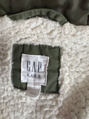 Gap Kids Girls Large 10 Army Green Utility Coat Sherpa Lining EUC - Picture 5 of 12