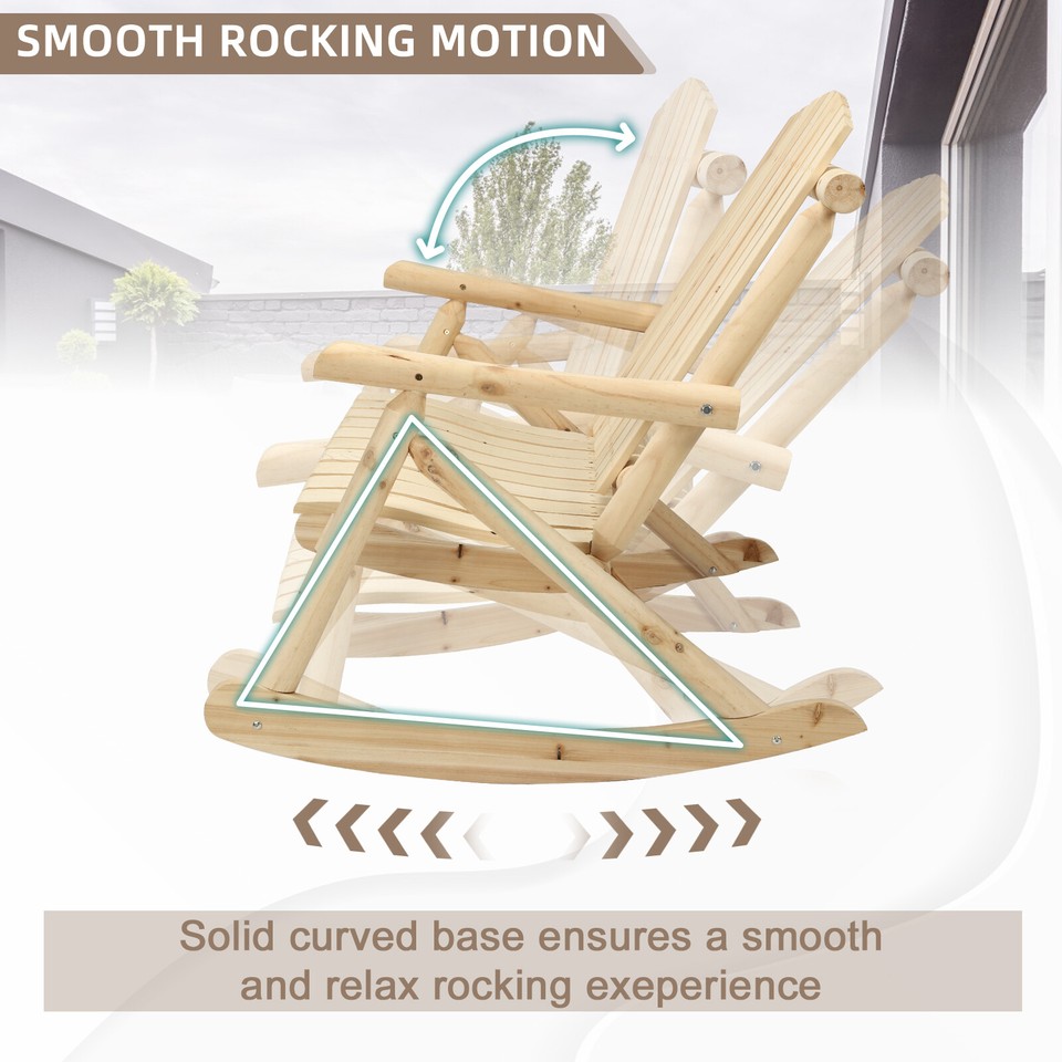 2-Seat Wood Rustic Rocking Bench Outdoor Patio Log Rocker Loveseat ...