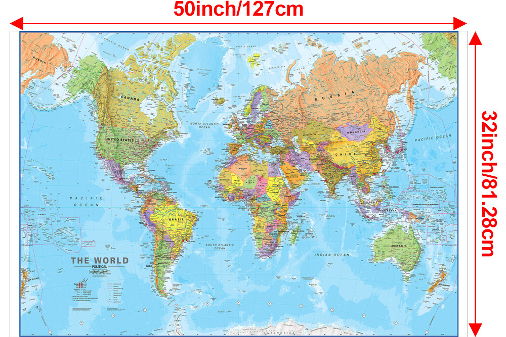32x50 Inch World Map Print Poster Wall Chart Atlas Mural For