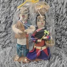 Set of 2 Central America Honduras Cloth & Straw Folk Art Doll Figures