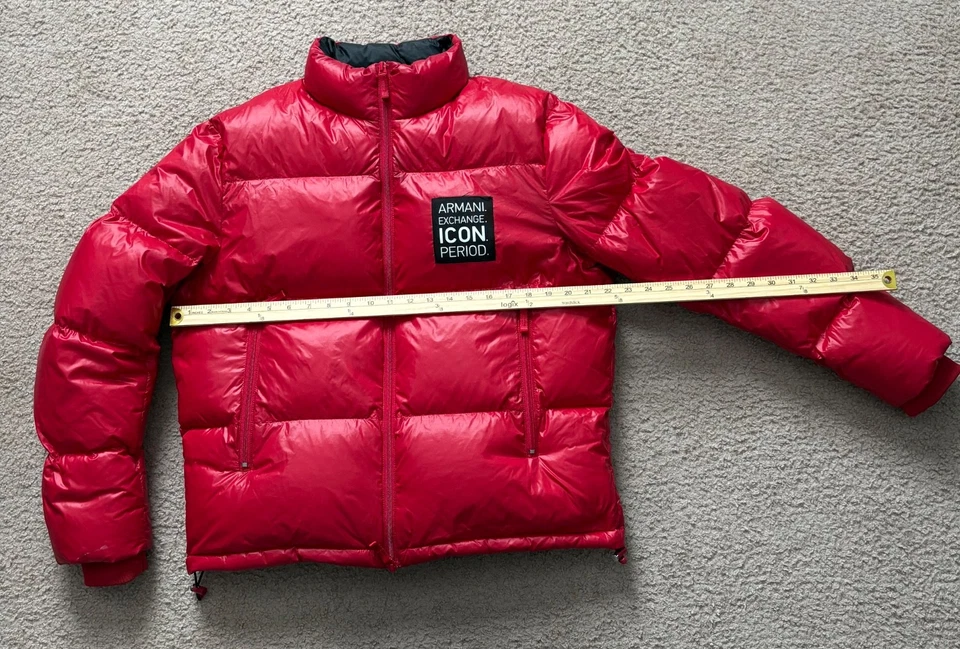 Armani Exchange AX Icon period men’s red full zip puffer down jacket coat size M - Image 3 of 4