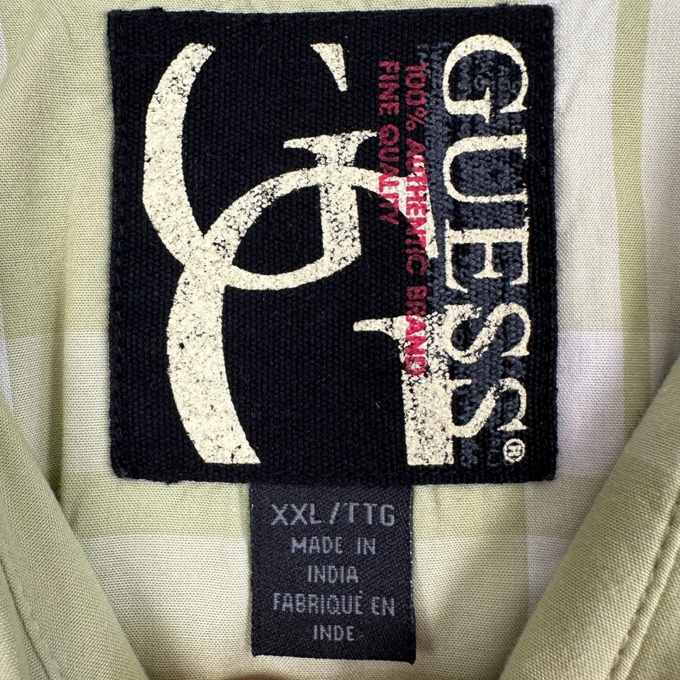 Guess Shirt Button Up Mens 2XL Green White Plaid Pearl Snap Flap Pockets Casual - Image 4 of 4
