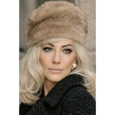 VTG 1960s Ranch Mink Cossack Hat Pastel Beige Fur Mod Elegance