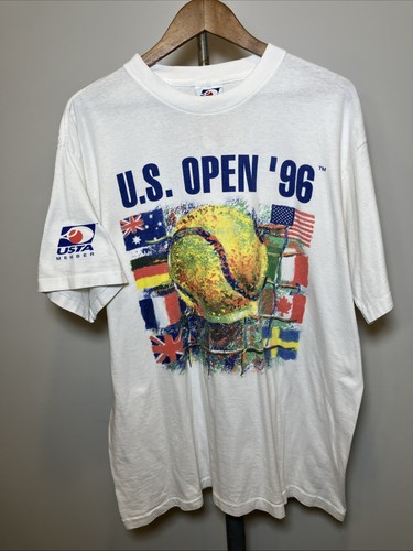 Vintage 1996 US Open Tennis T-Shirt USTA Product Graphic Print Men's Large USA
