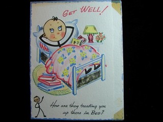 VINTAGE "HOW ARE THEY TREATING YOU UP THERE IN BED?!!" GET WELL GREETING CARD