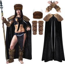 5 Pcs Viking Costume Set, Faux Fur Cape Hat Arm Leg Warmers