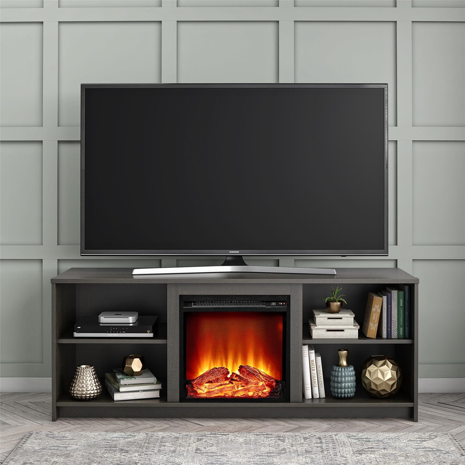 Console With Electric Fireplace Media Entertainment Center Unit