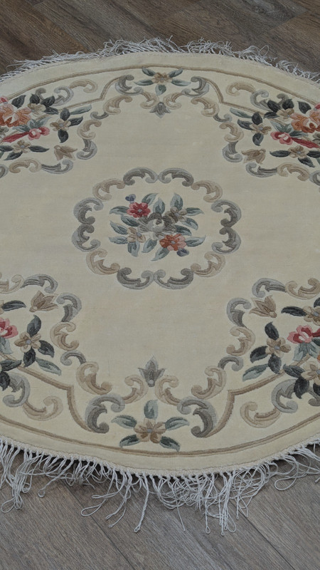 AUTHENTIC CHINSE ART DECO HAND MADE CHINESE FERECH DESIGN ROUND RUG 4x4 FT