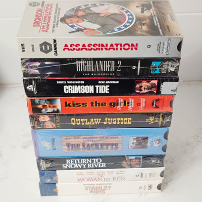 Lot of 9 Vintage Factory Sealed VHS Movies - Crimson Tide, Highlander 2, Bronson
