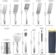 BBQ Utensils Set 10 Piece Stainless Steel Heat Resistant Tools with Holder 