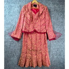 Ashro 2 Piece Skirt Suit Womens 10 Pink Maximalist Ruffle Flare Luxe MOB Formal