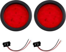 2PCS 4" Round Red LED Trailer Tail Lights - 12 Diodes 3-in-1 Stop/Brake/Turn Lig