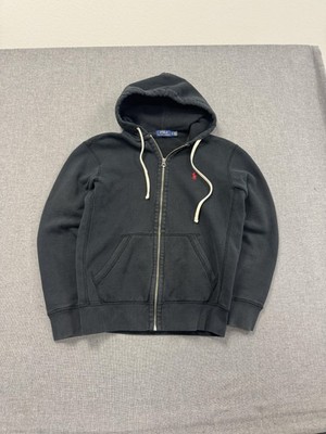 Y2K Polo Ralph Lauren Hoodie Mens Small Black Full Zip Up Red Pony
