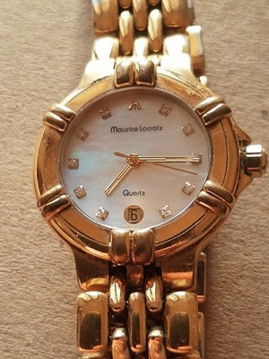 MAURICE LACROIX CALIPSO Quarz,  Swiss Made, vergoldet, gebraucht, 10 Diamanten
