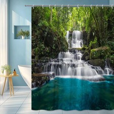 Waterfall and Jungle Shower Curtain for Bathroom Decor