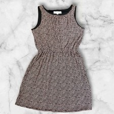 LOFT Ditsy Petal Print Blouson Dress Small Black Mauve Sleeveless Elastic Waist