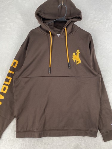 Felpa con cappuccio Champion University of Wyoming Cowboys uomo pullover marrone grande ECCELLENTE - Foto 2 di 11