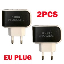 2X AC Wall Outlet To USB Socket Power 3 Port Adapter Home Rapid Charger EU Plug
