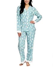 Munki Munki Snowman Print Classic Flannel Pajamas Set In Turquoise Women  s 2XL